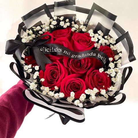 Ramo de 10 rosas + gipso en el borde (personalizado)